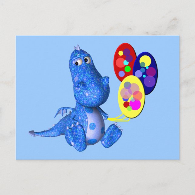 Blue Dragon tenant des ballons jolie carte postale (Devant)