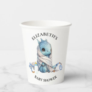 Blue  Dragon Watercolor Baby Shower  Paper Cups