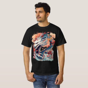 Blue Dragon with Blossoms and Clouds T-Shirt