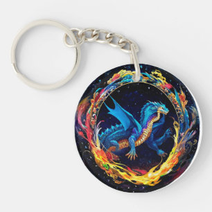 Blue Dragon With Mystical Flames Everyday Use Desi Keychain