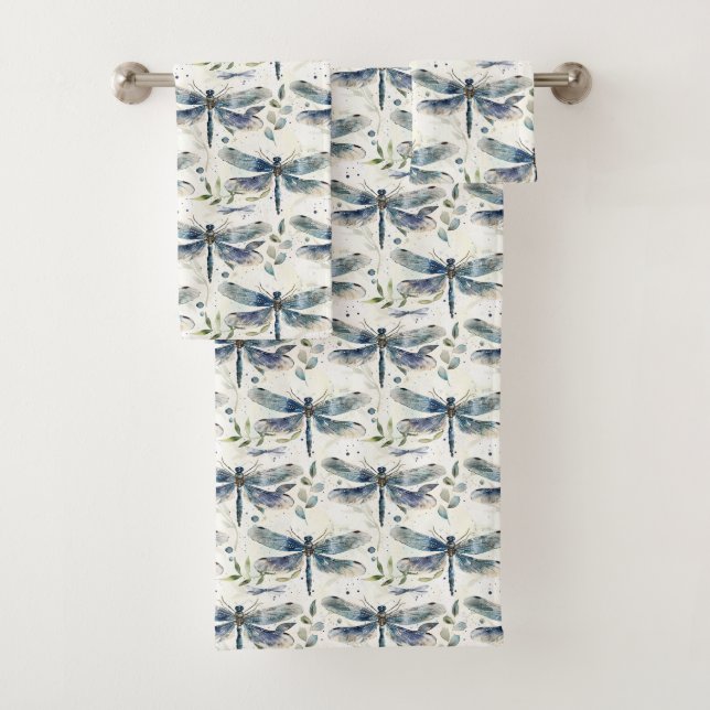 Blue Dragonflies Bath Towel Set (Insitu)