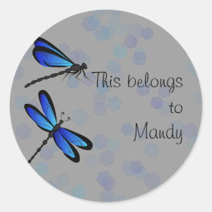 blue dragonflies classic round sticker
