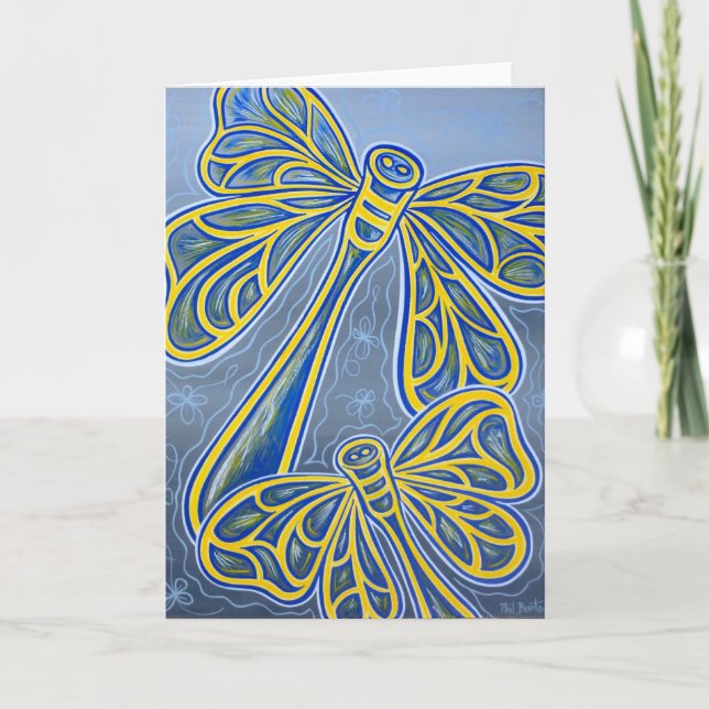 Blue Dragonflies Greeting Card (Front)