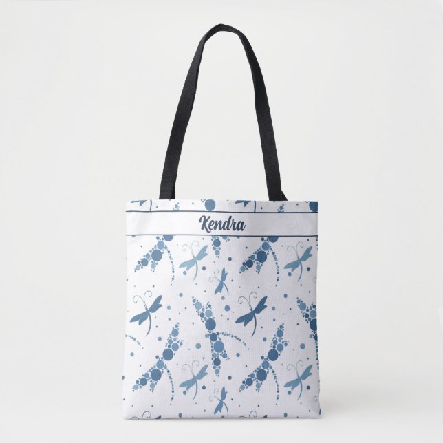 Blue Dragonflies on White Signature  Tote Bag (Front)