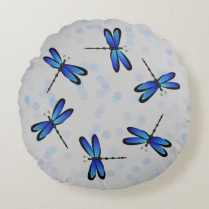 blue dragonflies round pillow