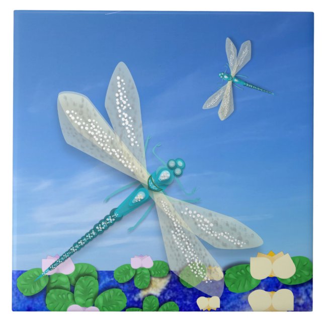 Blue Dragonflies  Tile (Front)