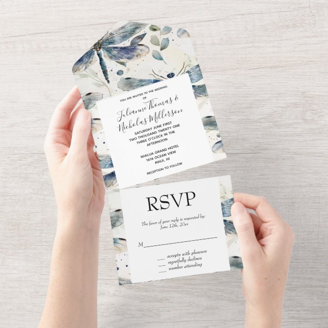 Blue Dragonflies Wedding All In One Invitation (Tearaway)