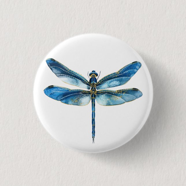 Blue dragonfly  1 inch round button (Front)