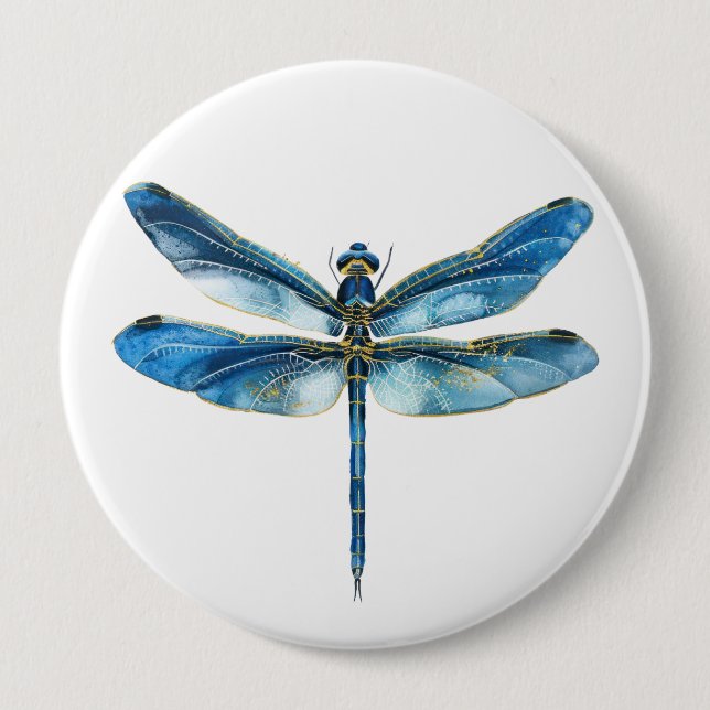 Blue dragonfly  4 inch round button (Front)