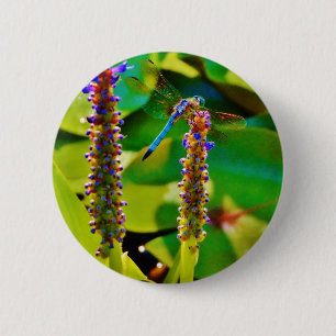 Blue Dragonfly and flowers 2 Inch Round Button