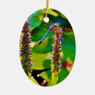 Blue Dragonfly and flowers Ceramic Ornament