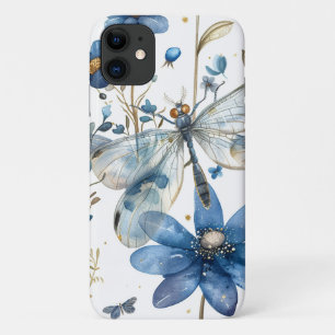 Blue Dragonfly and Flowers iPhone 11 Case