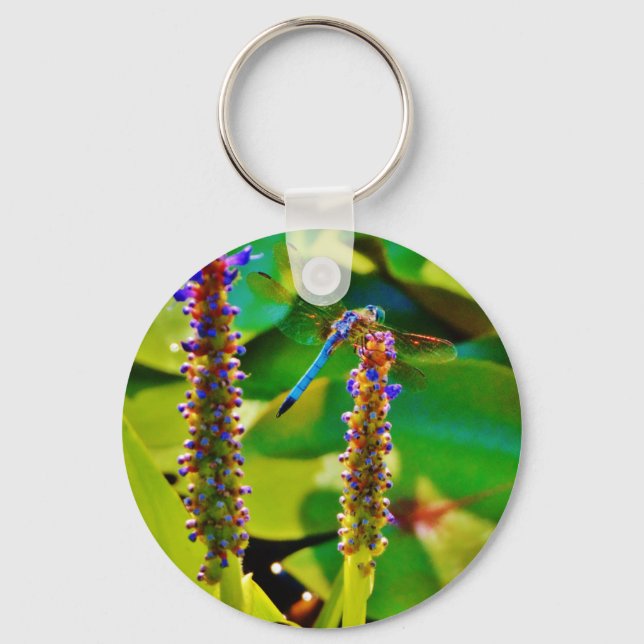 Blue Dragonfly and flowers Keychain (Front)