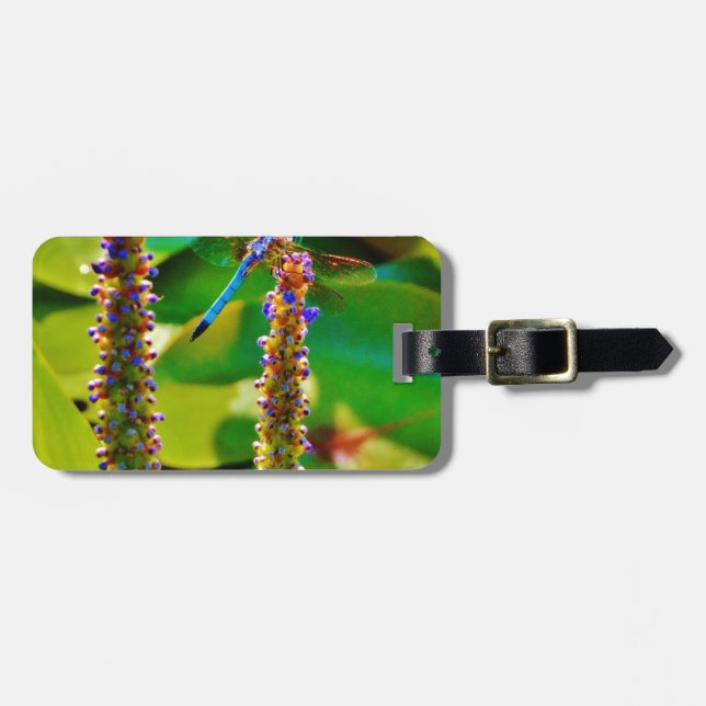 Blue Dragonfly and flowers Luggage Tag (Front Horizontal)
