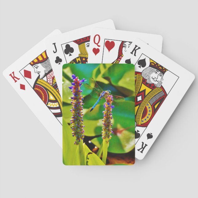 Blue Dragonfly and flowers Playing Cards (Back)