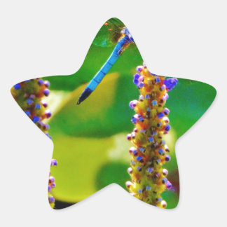 Blue Dragonfly and flowers Star Sticker