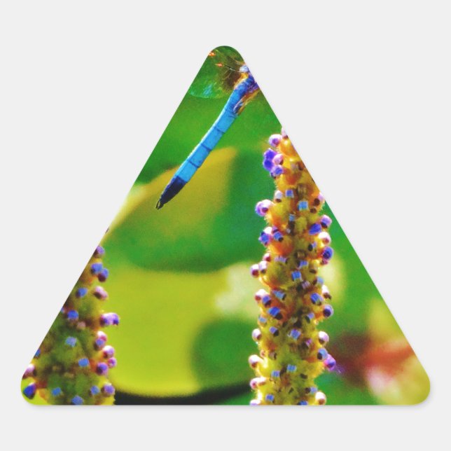 Blue Dragonfly and flowers Triangle Sticker (Front)