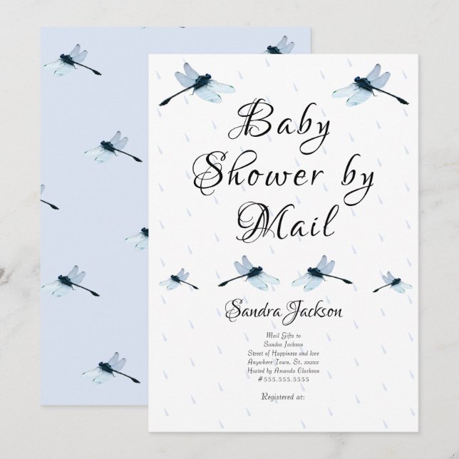 Blue  Dragonfly Boy Baby Shower Invitation (Front/Back)