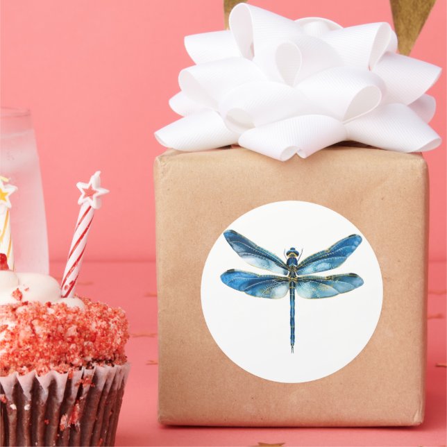 Blue dragonfly  classic round sticker (Party)
