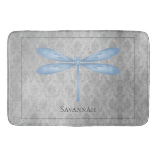Blue Dragonfly Damask Bath Mat