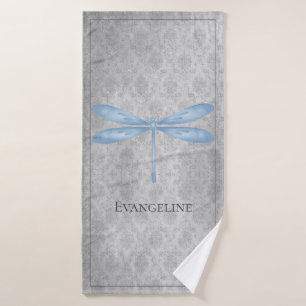 Blue Dragonfly Damask Bath Towel Set