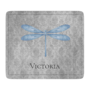 Blue Dragonfly Damask Cutting Board