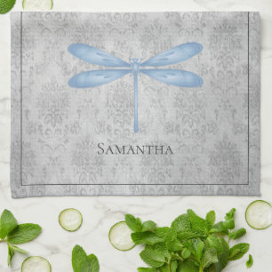 Blue Dragonfly Damask Kitchen Towel