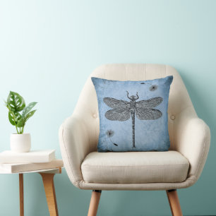 Blue dragonfly design  throw pillow