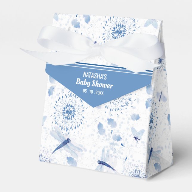 Blue Dragonfly Floral Baby Shower Favor Box (Front Side)