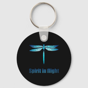 Blue Dragonfly in Flight Illustration Keychain