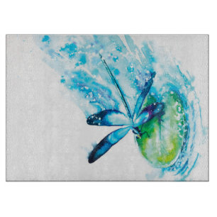 Blue Dragonfly Landing canvas print lovely canvas Cutting Board
