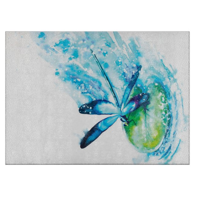Blue Dragonfly Landing canvas print| lovely canvas Cutting Board (Front)