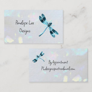 Blue Dragonfly Minimalist Classy White Opal Business Card