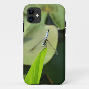 Blue Dragonfly on a green leaf. iPhone 11 Case