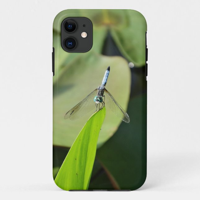 Blue Dragonfly on a green leaf. Case-Mate iPhone Case (Back)