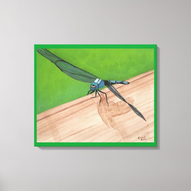 Blue Dragonfly on a Rail Wrapped Canvas (Front)