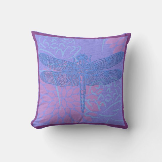 Blue Dragonfly on Purple Background Throw Pillow (Front)