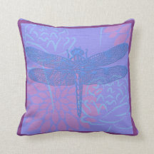 Blue Dragonfly on Purple Background Throw Pillow