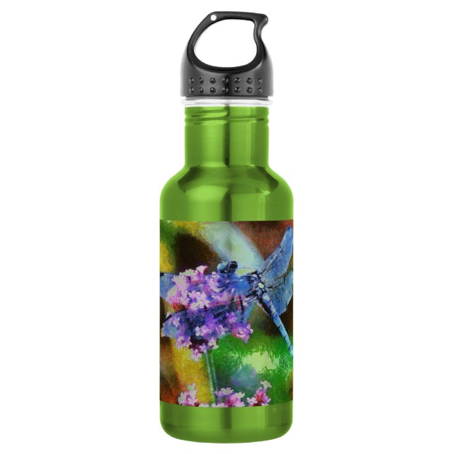 Blue Dragonfly on Wild Garlic Dot Art 532 Ml Water Bottle (Front)