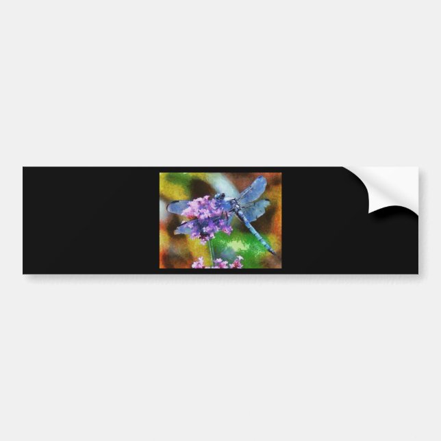 Blue Dragonfly on Wild Garlic Dot Art Bumper Sticker (Front)