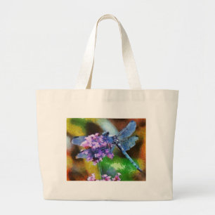 Blue Dragonfly on Wild Garlic Dot Art Large Tote Bag