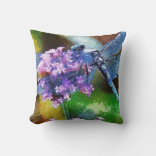 Blue Dragonfly on Wild Garlic Dot Art Throw Pillow