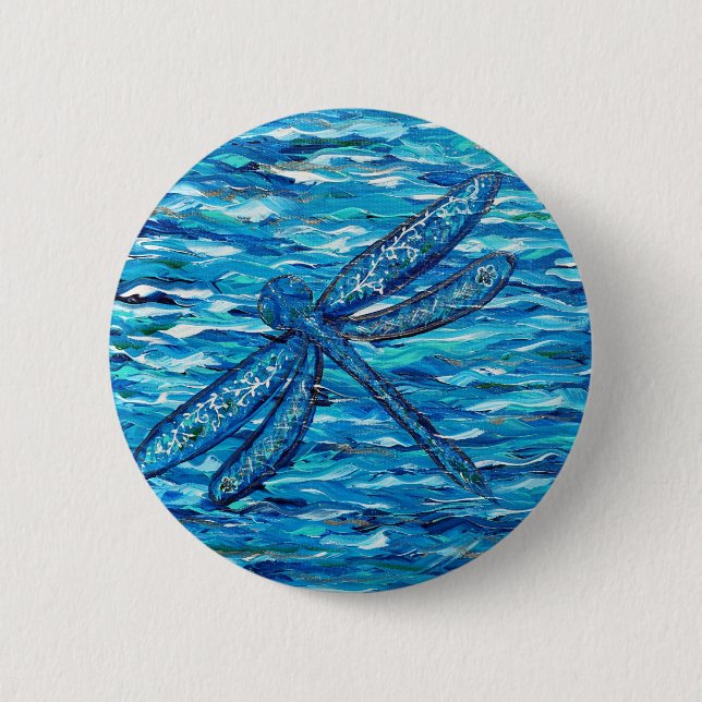 Blue Dragonfly Painting 2 Inch Round Button (Front)