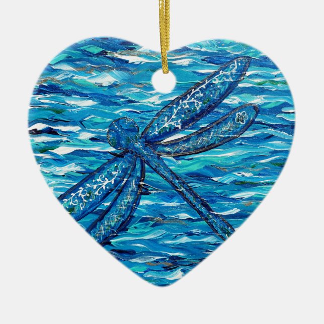 Blue Dragonfly Painting Ceramic Ornament (Front)