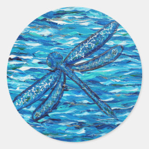 Blue Dragonfly Painting Classic Round Sticker