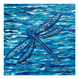 Blue Dragonfly Painting Poster