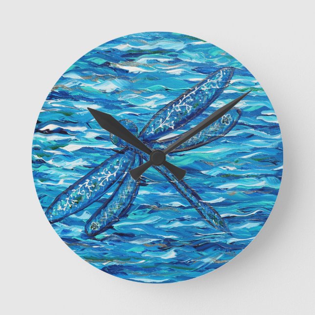 Blue Dragonfly Painting Round Clock (Front)