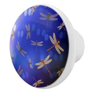 Blue Dragonfly Pattern, Ceramic Knob