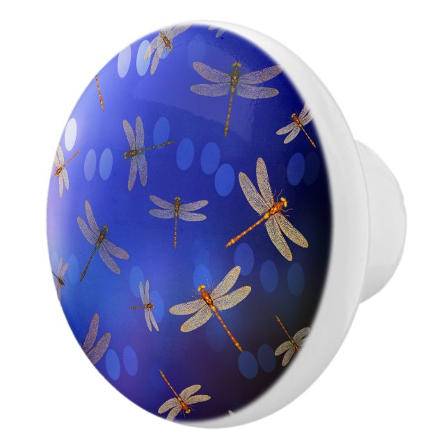 Blue Dragonfly Pattern, Ceramic Knob (Right)