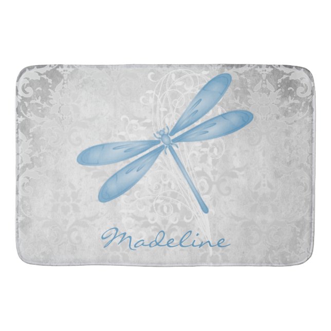 Blue Dragonfly Personalized Bath Mat (Front)